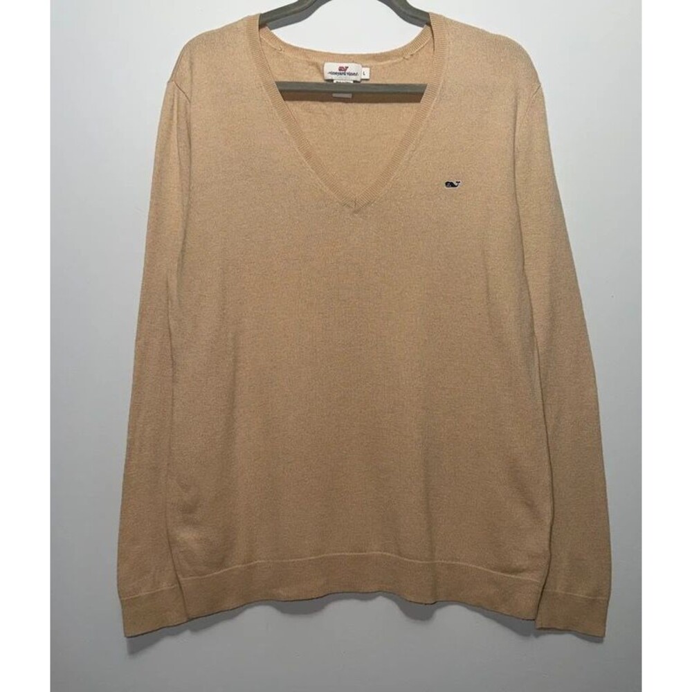 Vineyard Vines Wool Cashmere Blend Sweater Pullover Mens L Beige V-Neck Classic